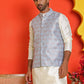 Men's Woven Design Nehru Jacket With Solid Kurta Pyjama ( ANMKPWC 636W 7025Sky )