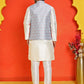 Men's Woven Design Nehru Jacket With Solid Kurta Pyjama ( ANMKPWC 636W 7025Sky )