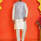 Men's Woven Design Nehru Jacket With Solid Kurta Pyjama ( ANMKPWC 636W 7025Sky )