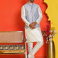 Men's Woven Design Nehru Jacket With Solid Kurta Pyjama ( ANMKPWC 636W 7025Sky )