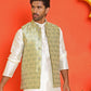 Men's Woven Design Nehru Jacket With Solid Kurta Pyjama ( ANMKPWC 636W 7025Yellow )