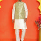 Men's Woven Design Nehru Jacket With Solid Kurta Pyjama ( ANMKPWC 636W 7025Yellow )