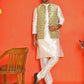Men's Woven Design Nehru Jacket With Solid Kurta Pyjama ( ANMKPWC 636W 7025Yellow )