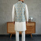 Floral Printed Nehru Jacket Kurta Set ( ANMKPWC 636W 7031Blue )