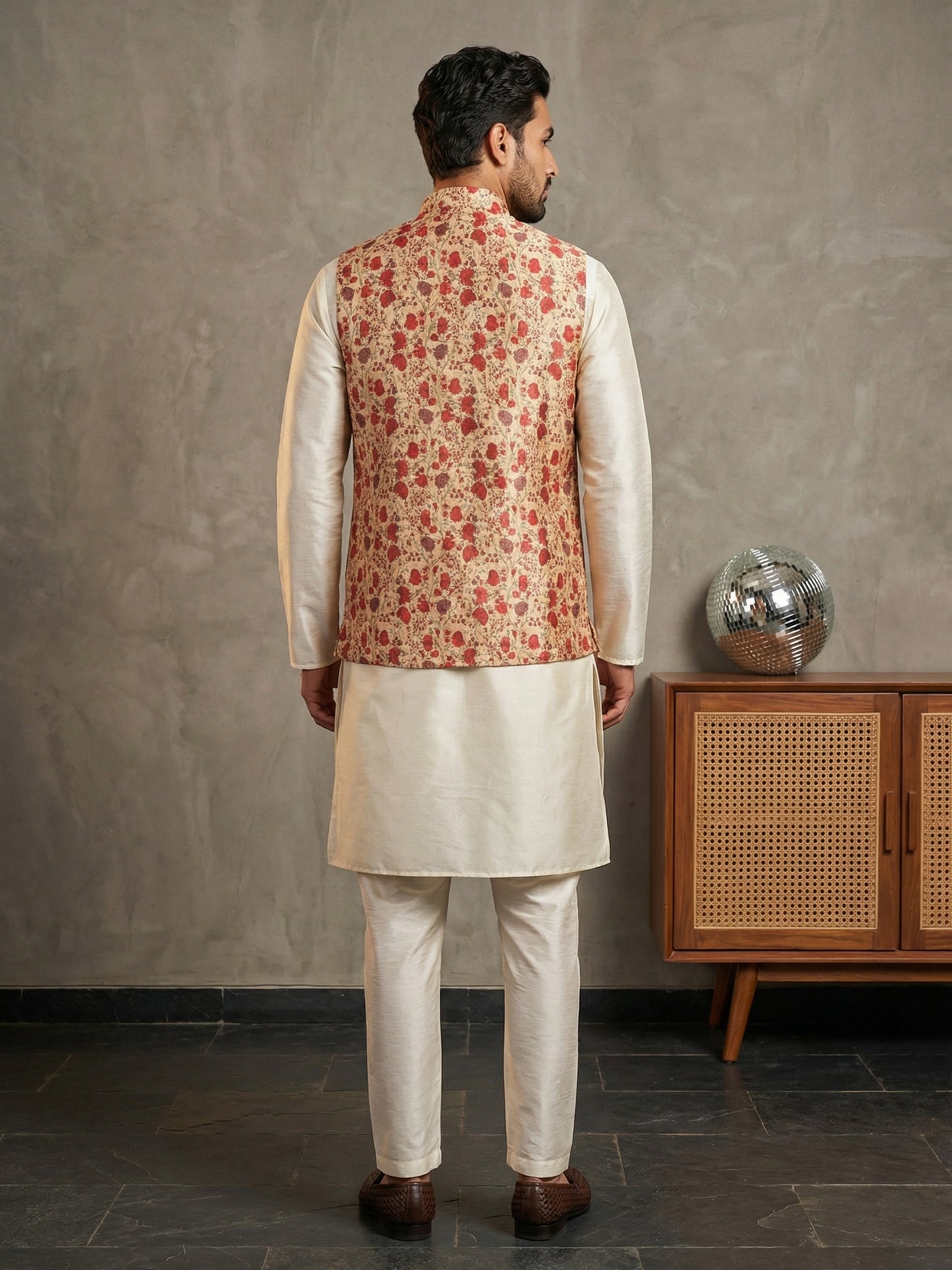 Floral Printed Nehru Jacket Kurta Set ( ANMKPWC 636W 7031Red )
