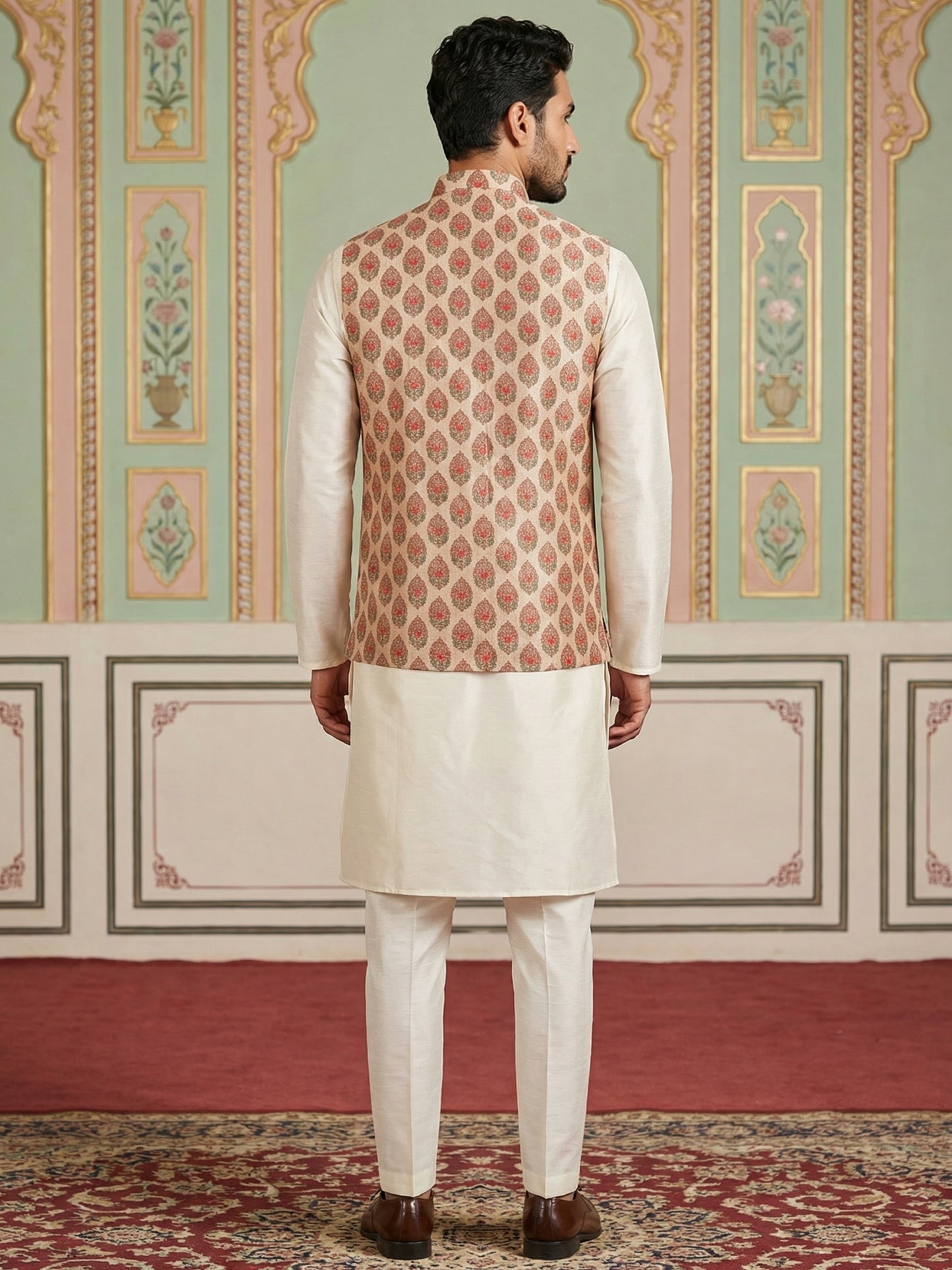 Floral Printed Nehru Jacket Kurta Set ( ANMKPWC 636W 7032Red )