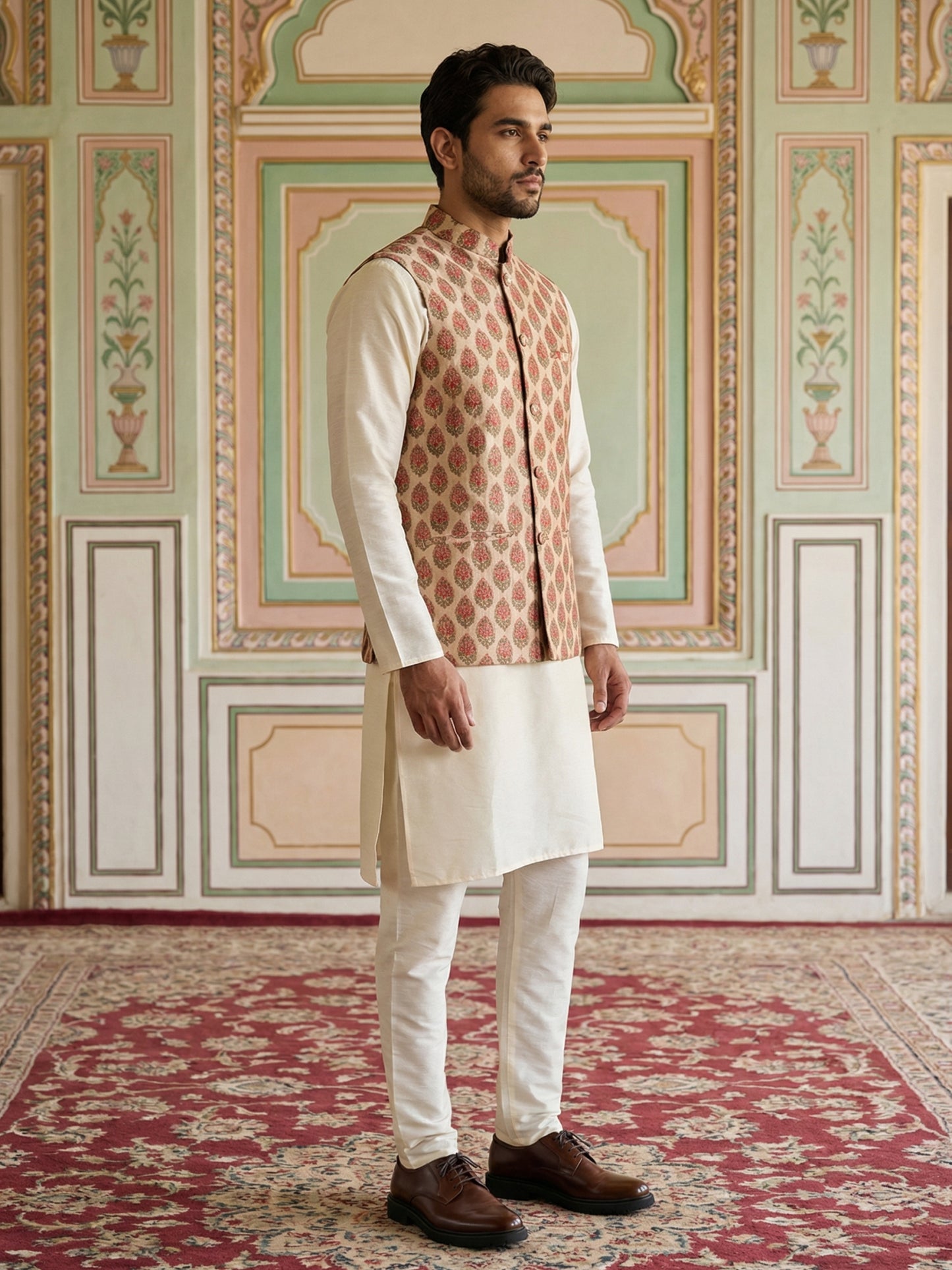 Floral Printed Nehru Jacket Kurta Set ( ANMKPWC 636W 7032Red )