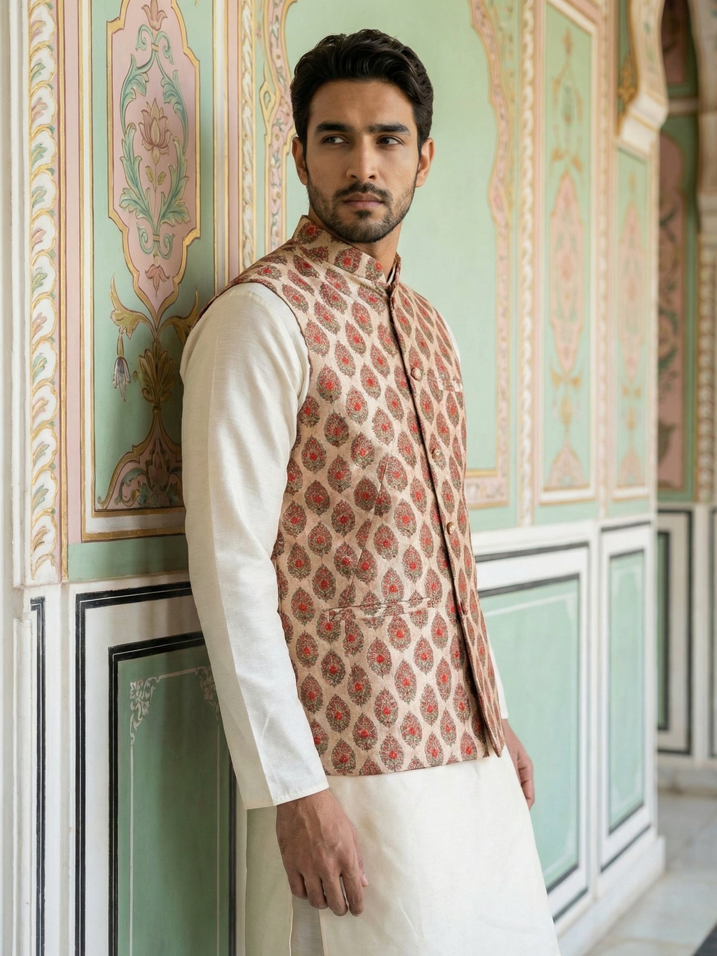 Floral Printed Nehru Jacket Kurta Set ( ANMKPWC 636W 7032Red )