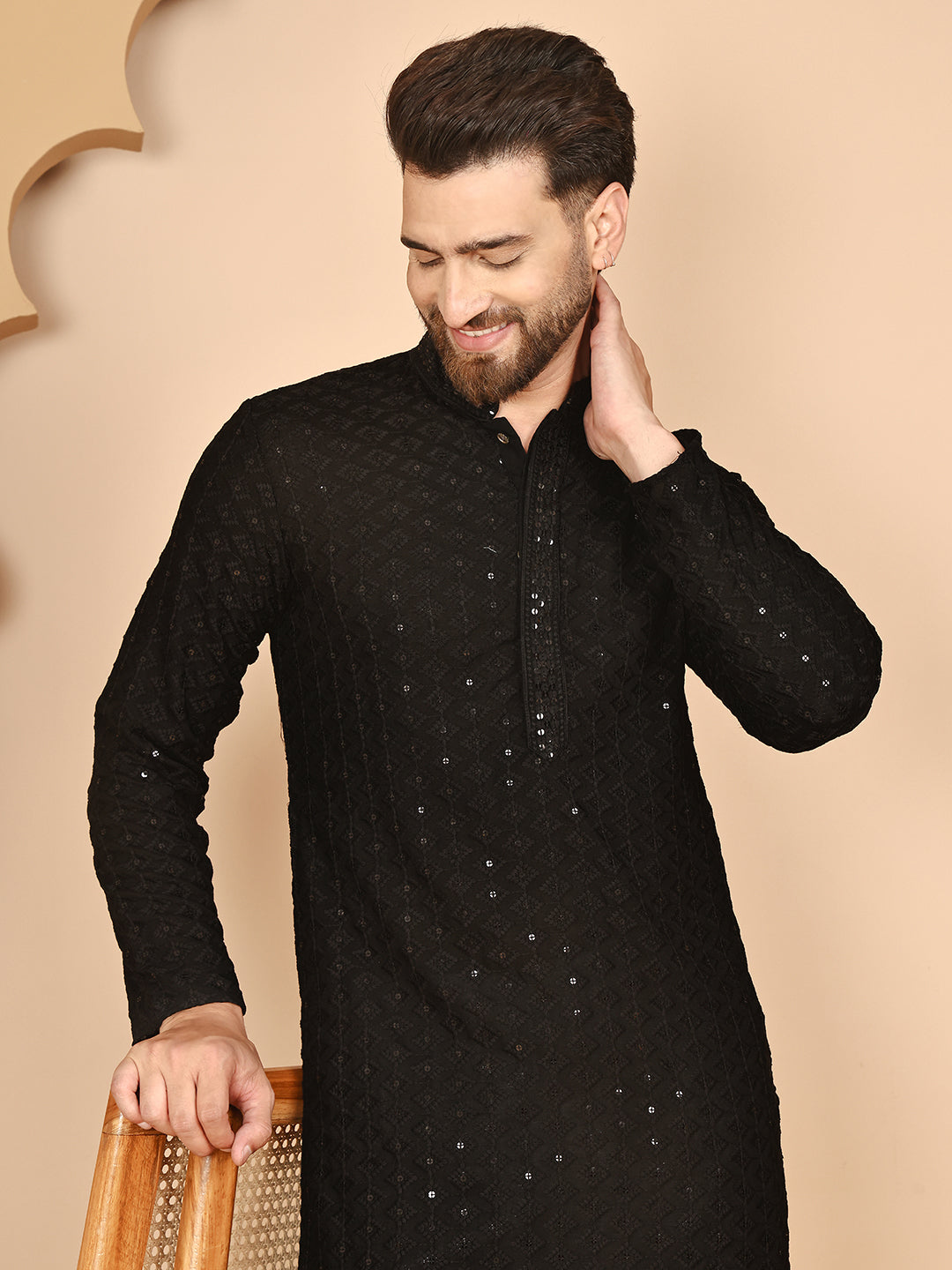 Embroidered Ethnic Kurtas ( RANMKO 109Black )