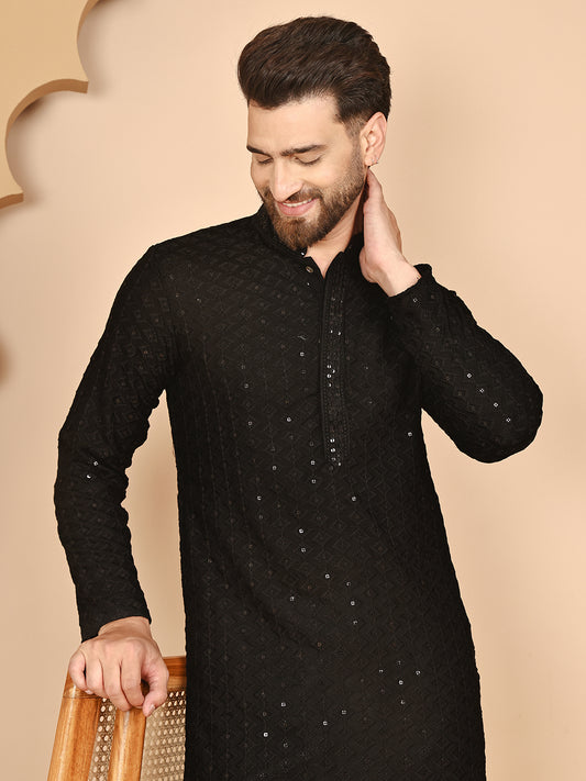 Embroidered Ethnic Kurtas ( RANMKO 109Black )