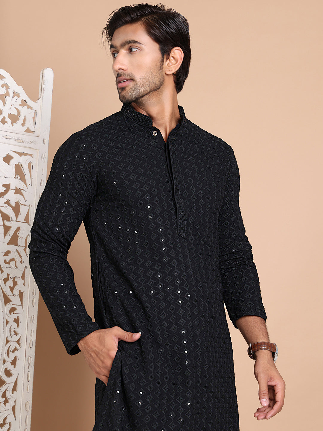 Embroidered Ethnic Kurtas ( RANMKO 109Black )