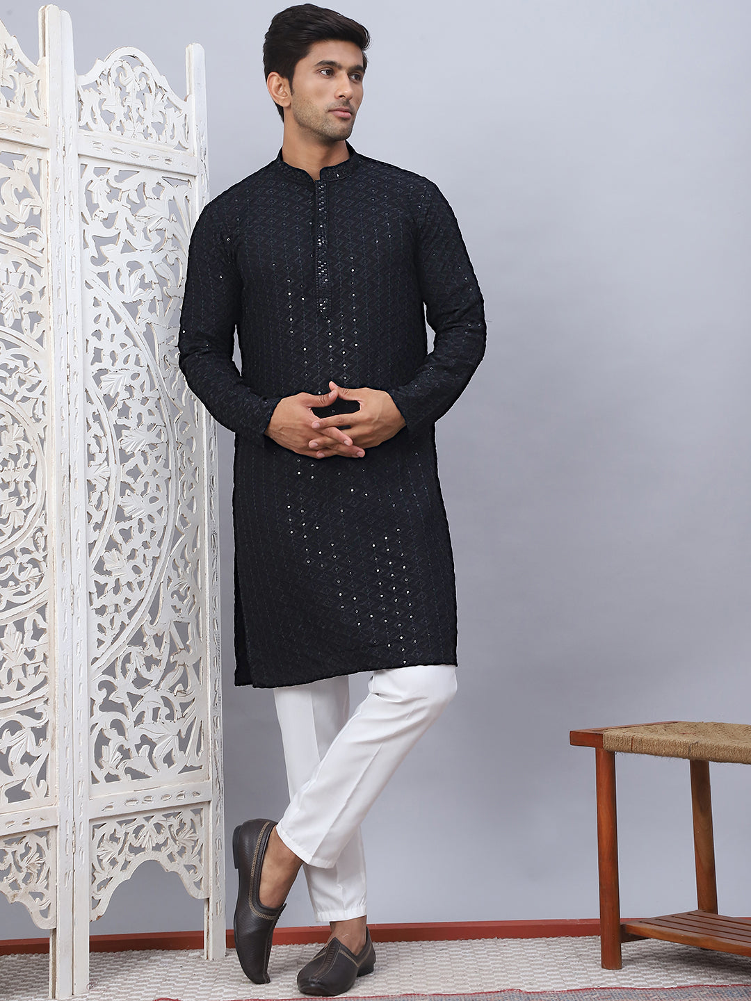 Embroidered Ethnic Kurtas ( RANMKO 109Black )
