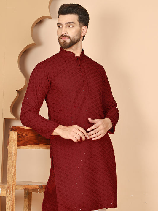 Embroidered Ethnic Kurtas ( RANMKO 109Maroon )