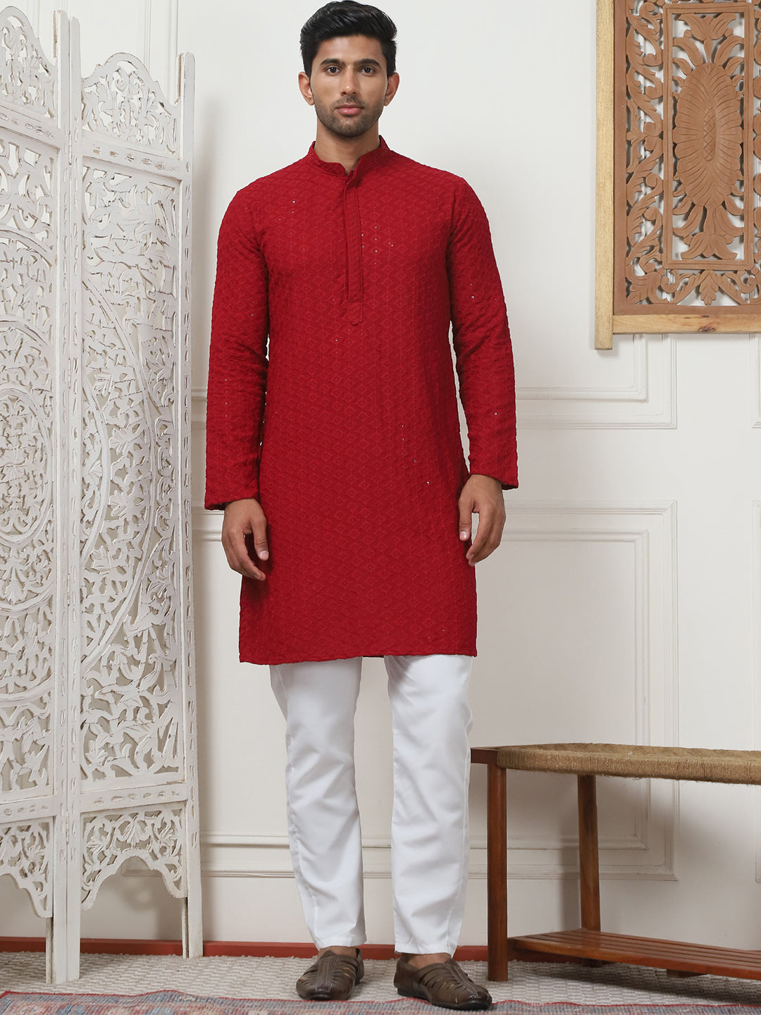 Embroidered Ethnic Kurtas ( RANMKO 109Maroon )