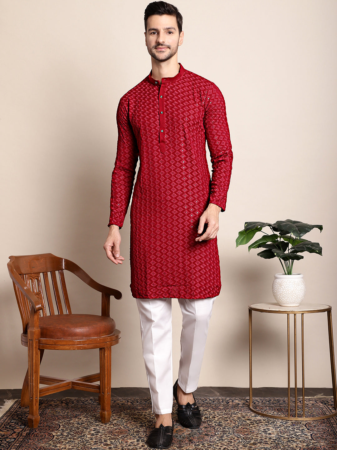 Embroidered Ethnic Kurtas ( RANMKO 109Maroon )