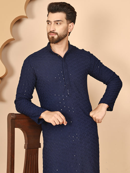 Embroidered Ethnic Kurtas ( RANMKO 109Navy )