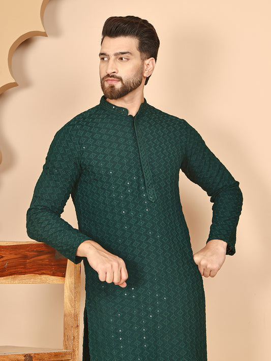 Embroidered Ethnic Kurtas ( RANMKO 109Olive )