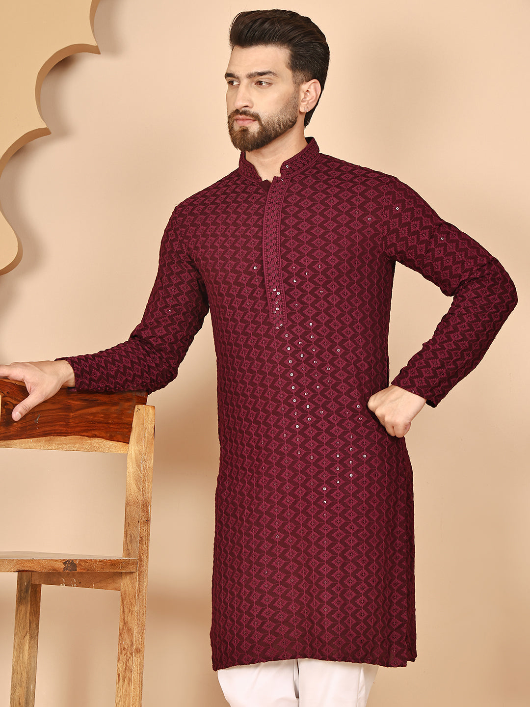 Embroidered Ethnic Kurtas ( RANMKO 109Purple )