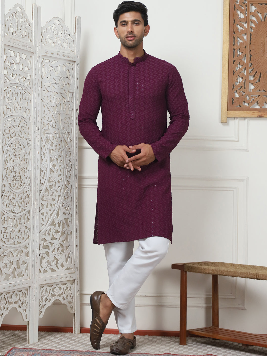 Embroidered Ethnic Kurtas ( RANMKO 109Purple )