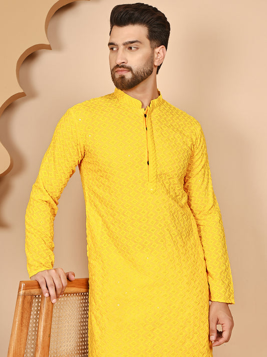 Embroidered Ethnic Kurtas ( RANMKO 109Yellow )