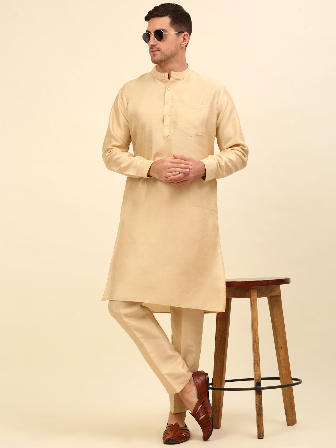 Solid Kurta Pyjama ( ANMKP 110Golden )