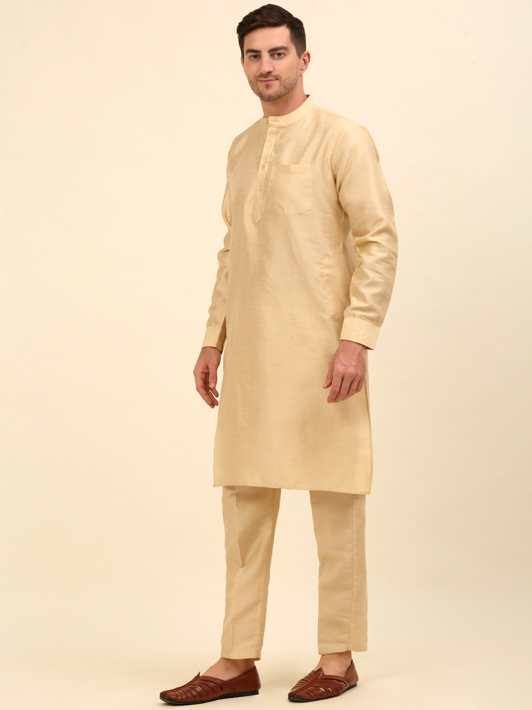 Solid Kurta Pyjama ( ANMKP 110Golden )
