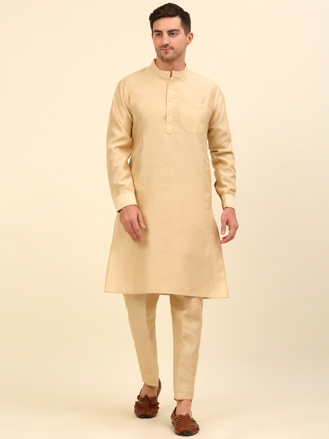 Solid Kurta Pyjama ( ANMKP 110Golden )