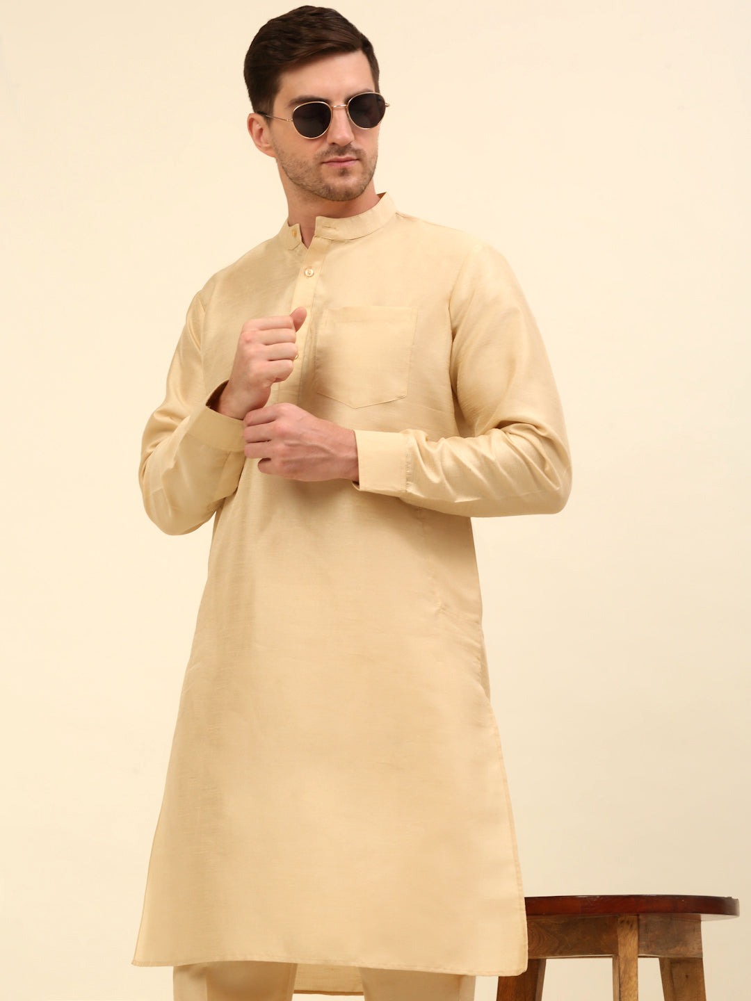 Solid Kurta Pyjama ( ANMKP 110Golden )