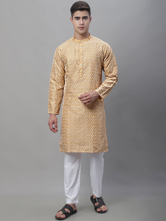 Silk Blend Embroidered Kurtas ( ANMKO 116Beige )