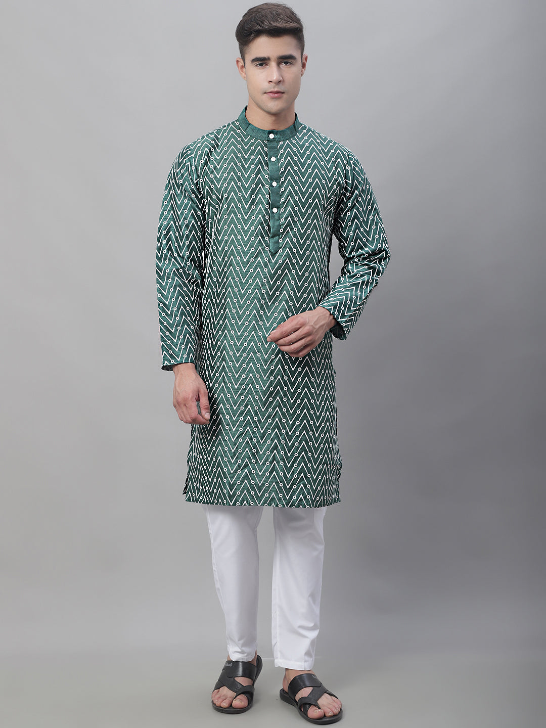Silk Blend Embroidered Kurtas ( ANMKO 116Green )
