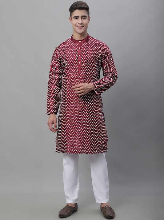 Silk Blend Embroidered Kurtas ( ANMKO 116Maroon )