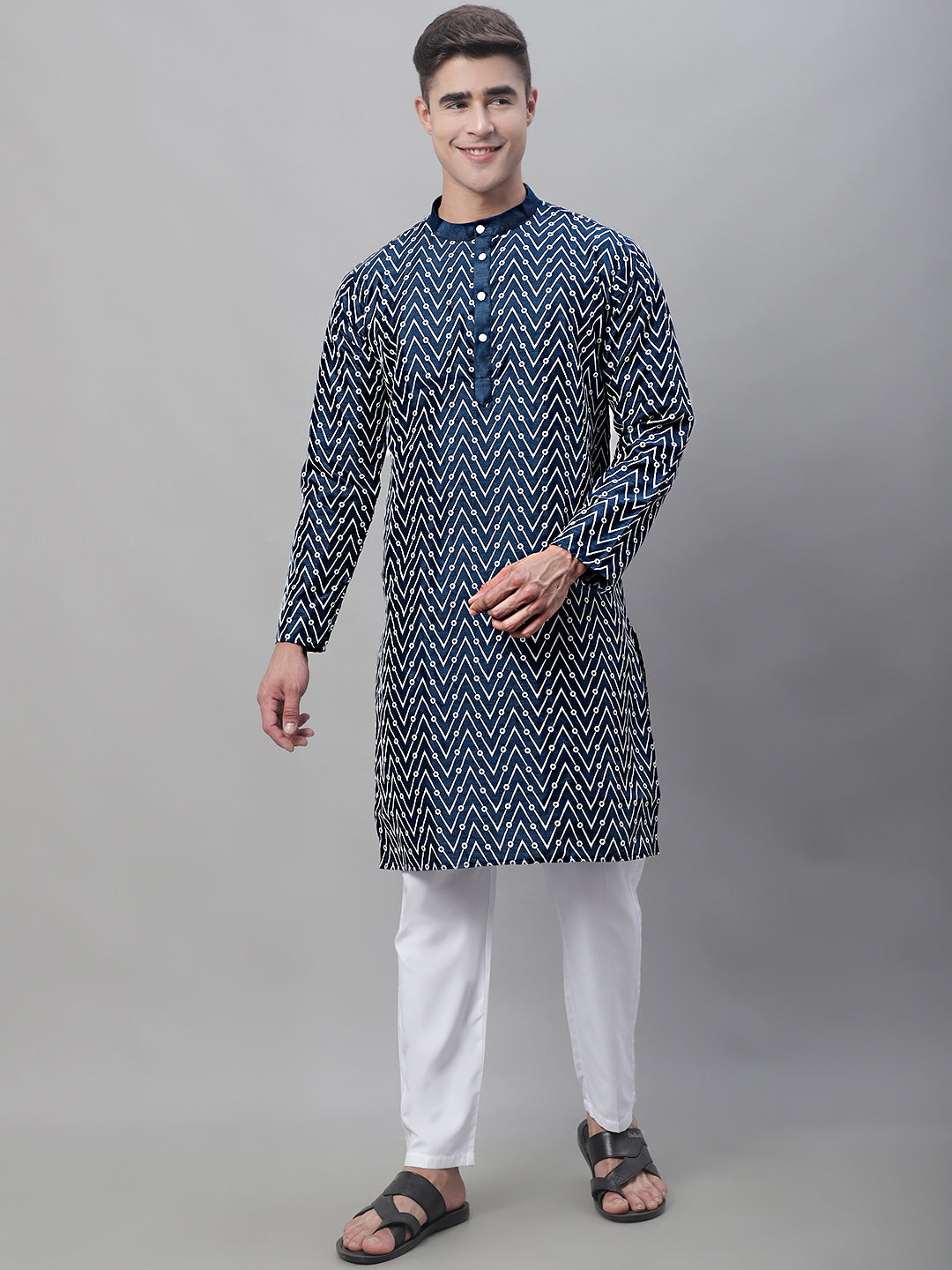 Silk Blend Embroidered Kurtas ( ANMKO 116Navy )