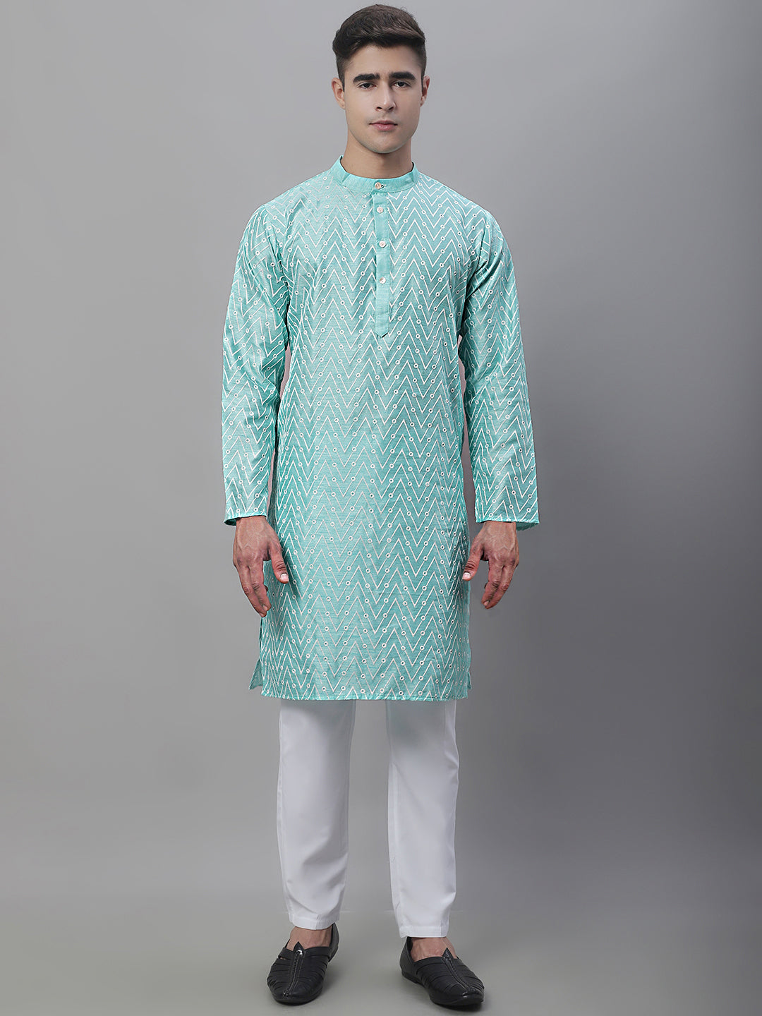 Silk Blend Embroidered Kurtas ( ANMKO 116Sky )