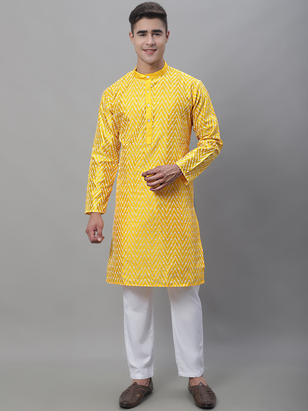 Silk Blend Embroidered Kurtas ( ANMKO 116Yellow )