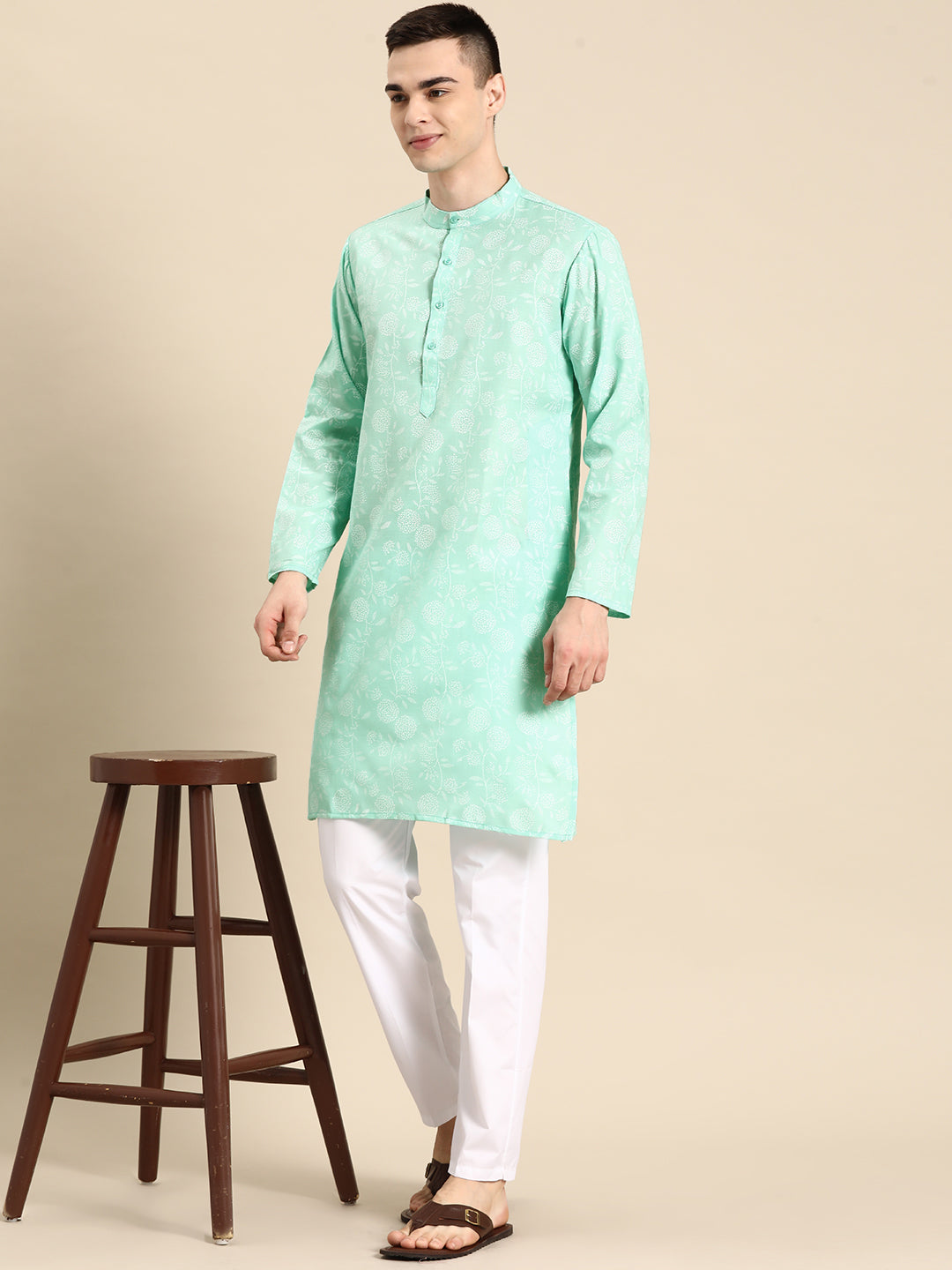 Men's Printed Cotton Blend Kurta Pyjama Set ( ANMKP 117Geen ) [RT] [ M1 ]