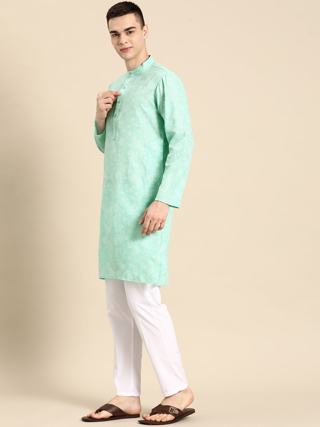 Men's Printed Cotton Blend Kurta Pyjama Set ( ANMKP 117Geen ) [RT] [ M1 ]