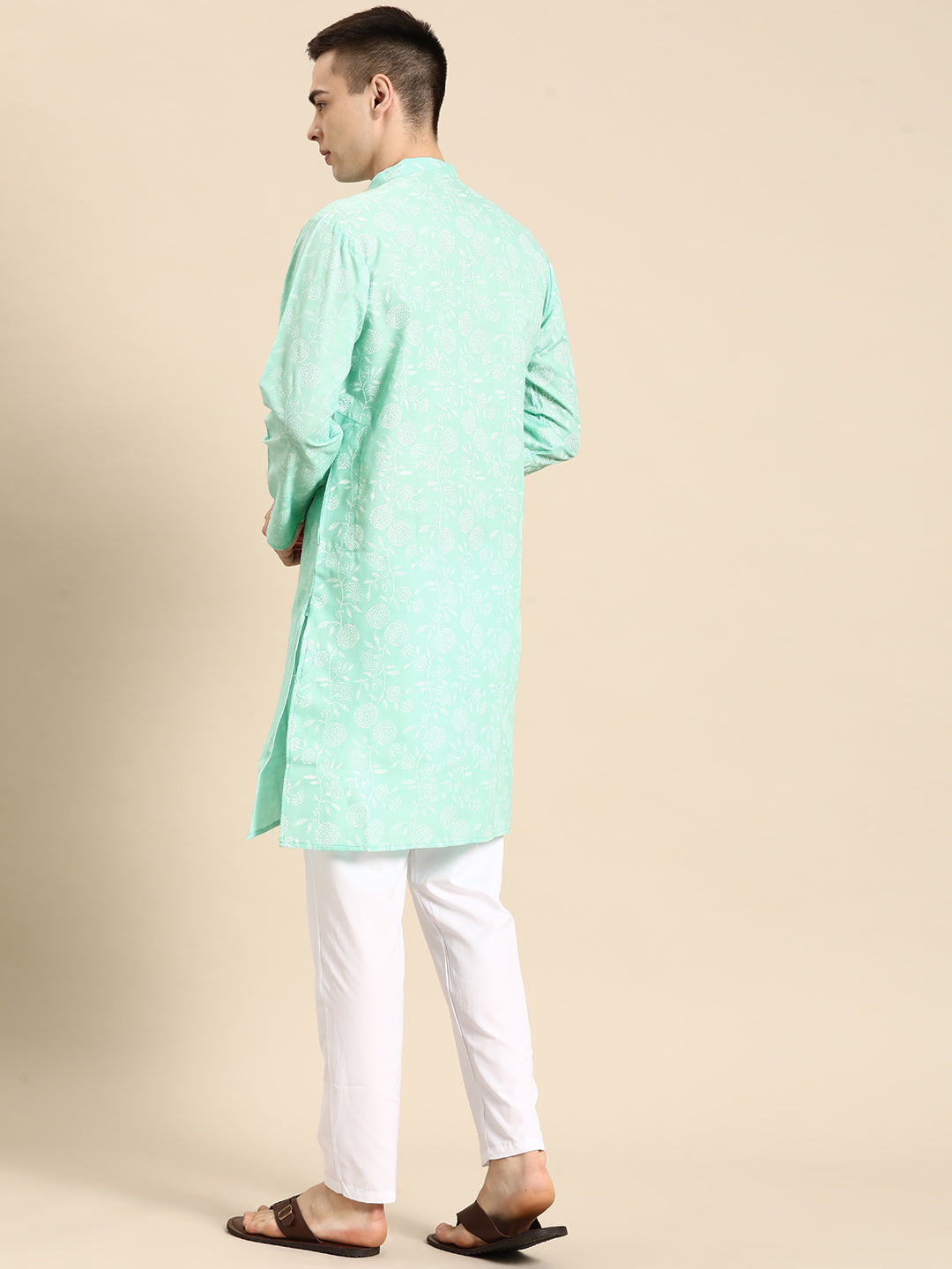 Men's Printed Cotton Blend Kurta Pyjama Set ( ANMKP 117Geen ) [RT] [ M1 ]