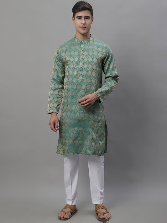Men's Woven Design Kurtas ( ANMKO 118Green )