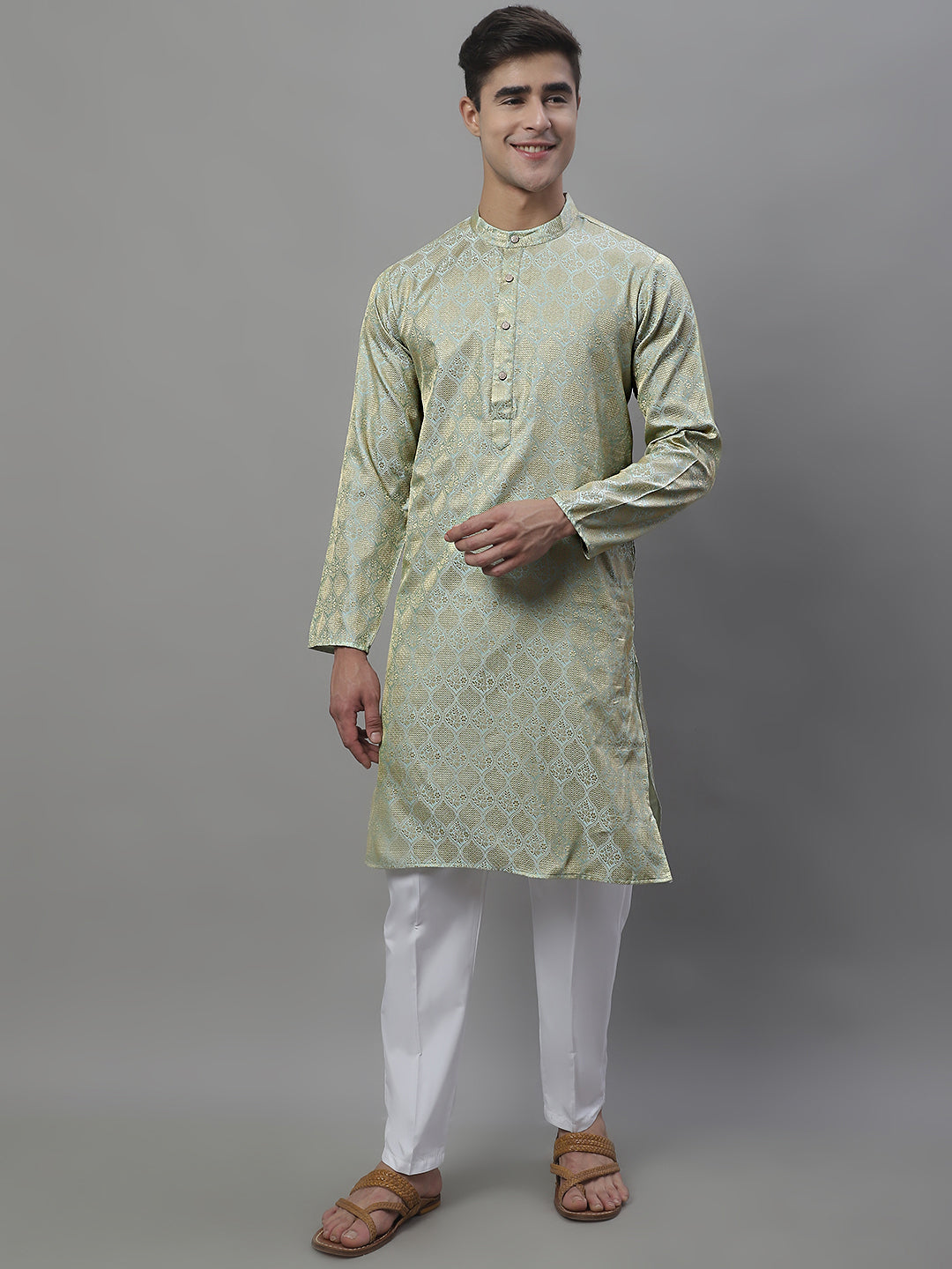 Men's Woven Design Kurtas ( ANMKO 118Lime )
