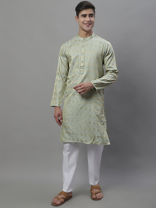 Men's Woven Design Kurtas ( ANMKO 118Lime )