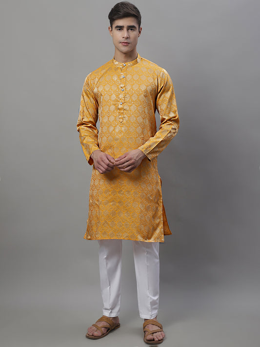 Men's Woven Design Kurtas ( ANMKO 118Mustard )