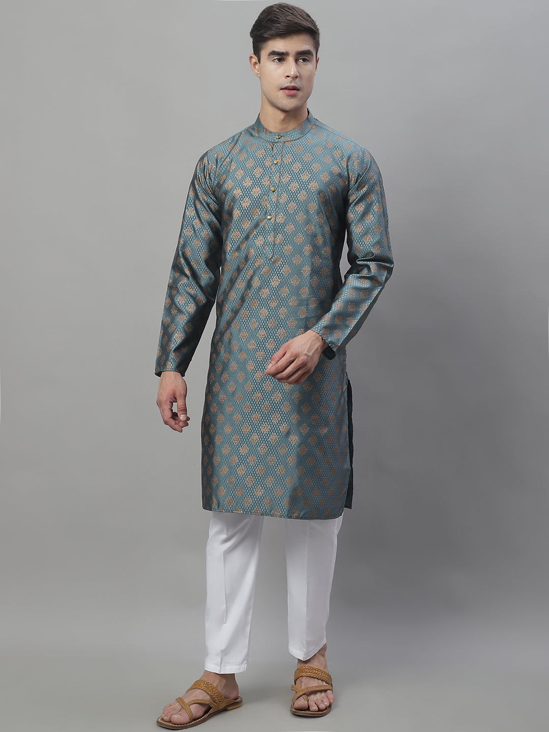 Men's Woven Design Kurtas ( ANMKO 121Grey )  [RT] [M-8]