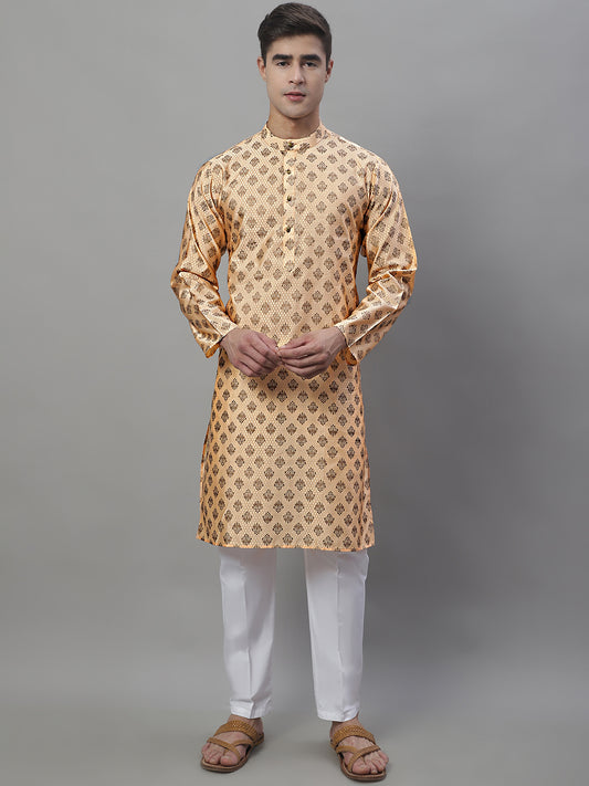 Men's Woven Design Kurtas ( ANMKO 121Peach )  [RT] [M-8]
