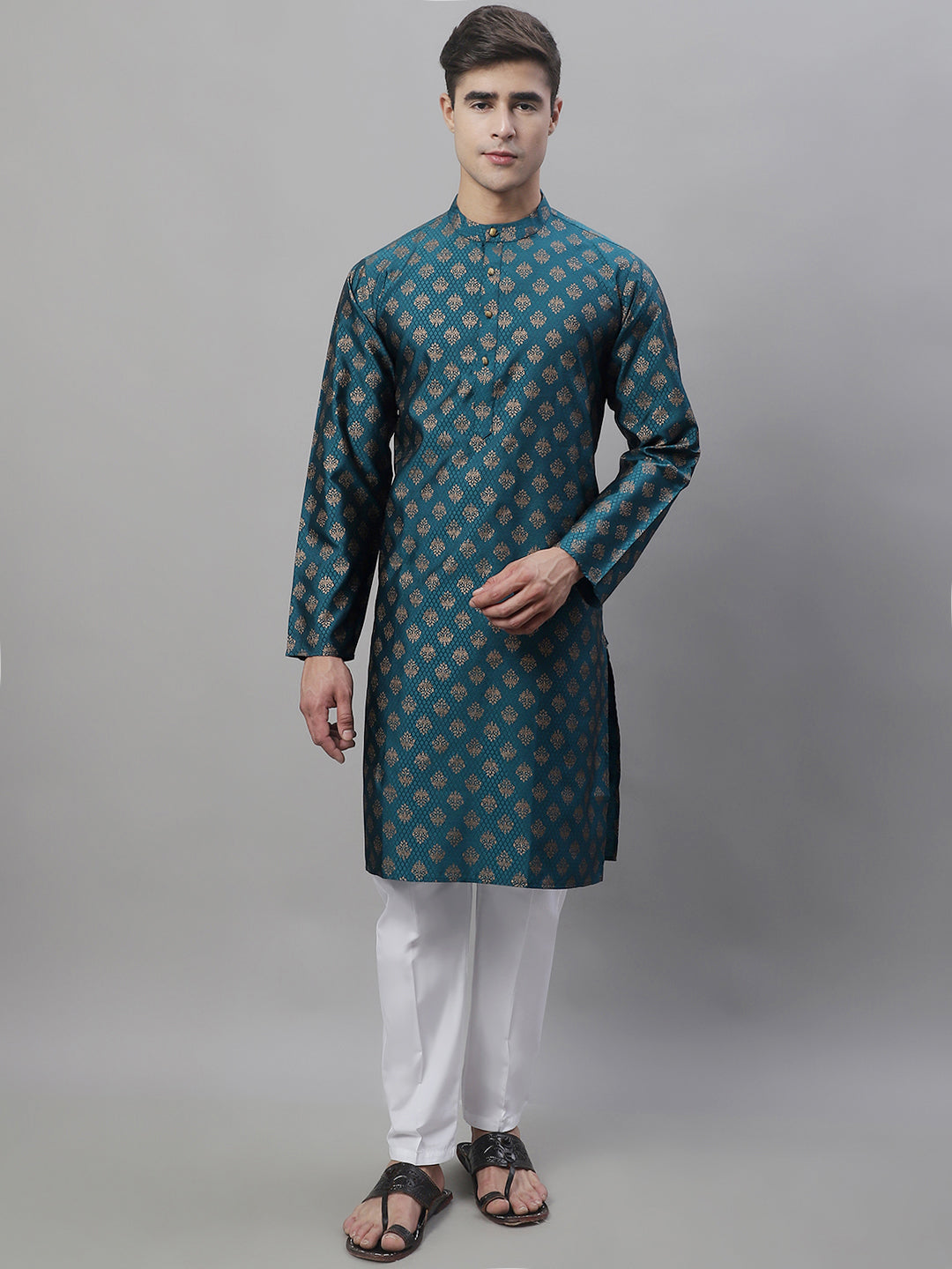 Men's Woven Design Kurtas ( ANMKO 121Teal )  [RT] [M-8]