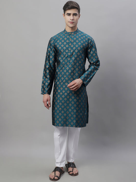 Men's Woven Design Kurtas ( ANMKO 121Teal )  [RT] [M-8]