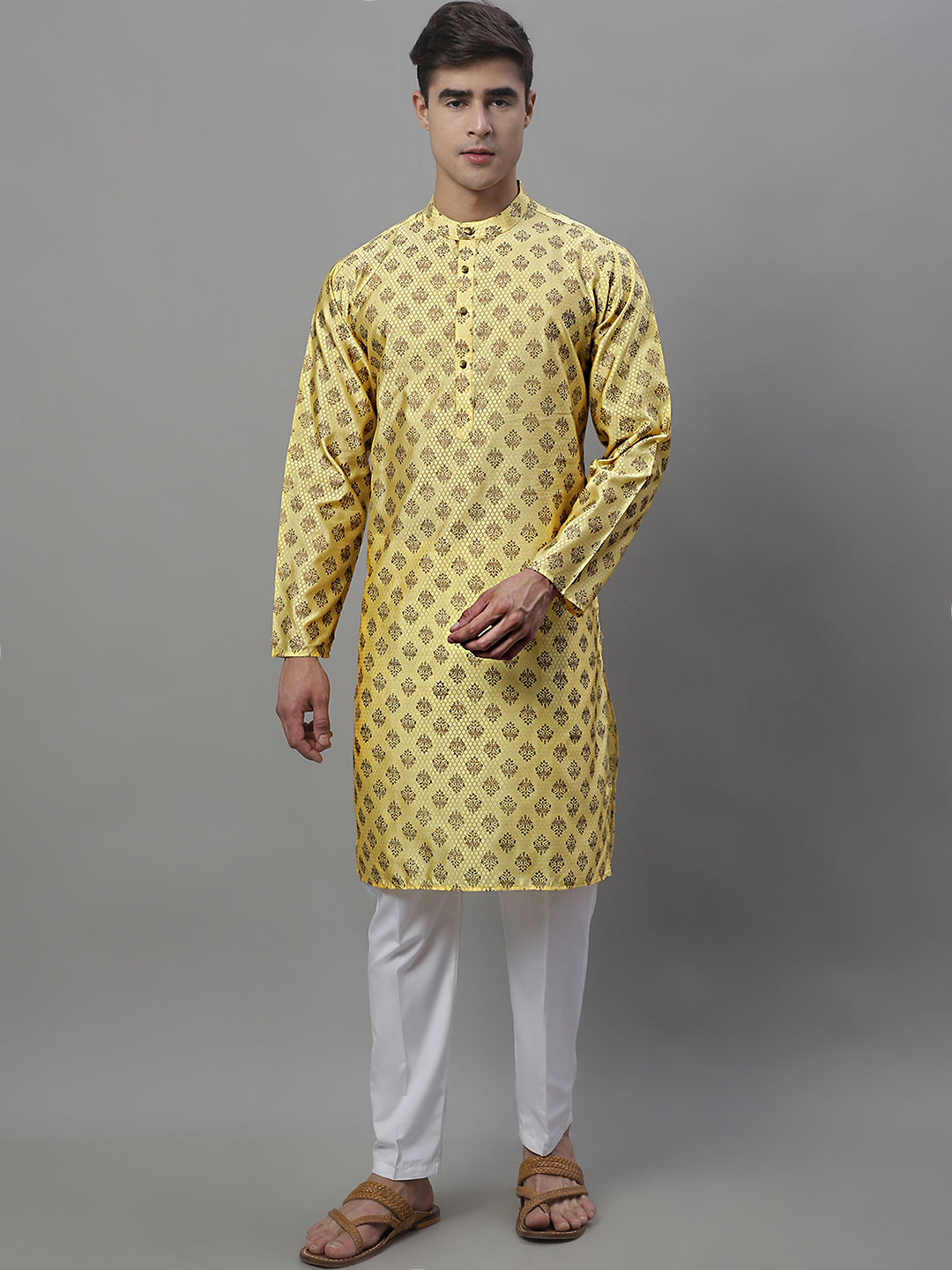 Men's Woven Design Kurtas ( ANMKO 121Yellow )  [RT] [M-8]