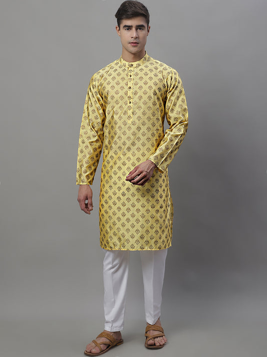 Men's Woven Design Kurtas ( ANMKO 121Yellow )  [RT] [M-8]