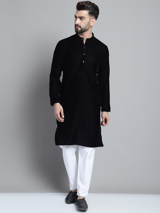 Men's Velvet Solid Kurtas ( ANMKO 125Black )