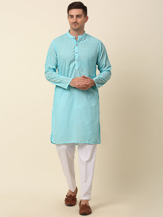 Men's Sky Blue Embroidered Kurta ( ANMKO 127Sky )