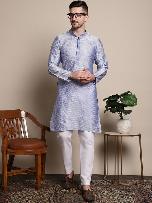 Collar Embroidered Woven Design Kurtas ( ANMKO 129Blue )  [RT] [P-14]